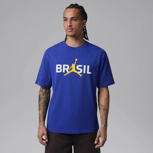 Camiseta Brasil Air Jordan 85 Crew Masculina Azul